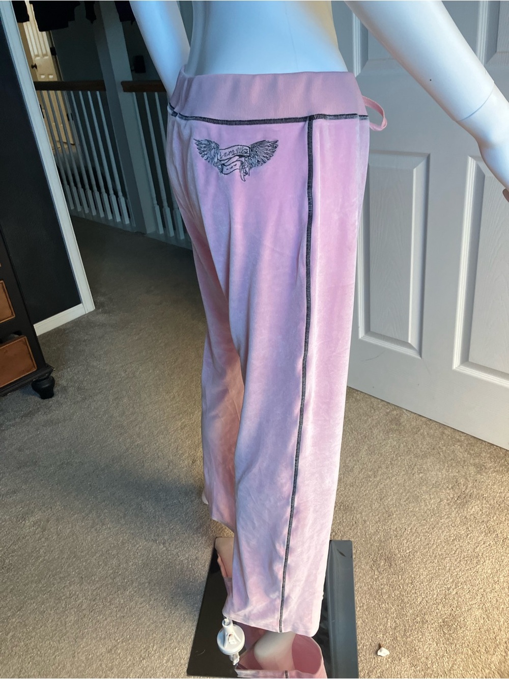 I.AM.GIA Pastel Pink Velour Track Pants with Wing Back Logo